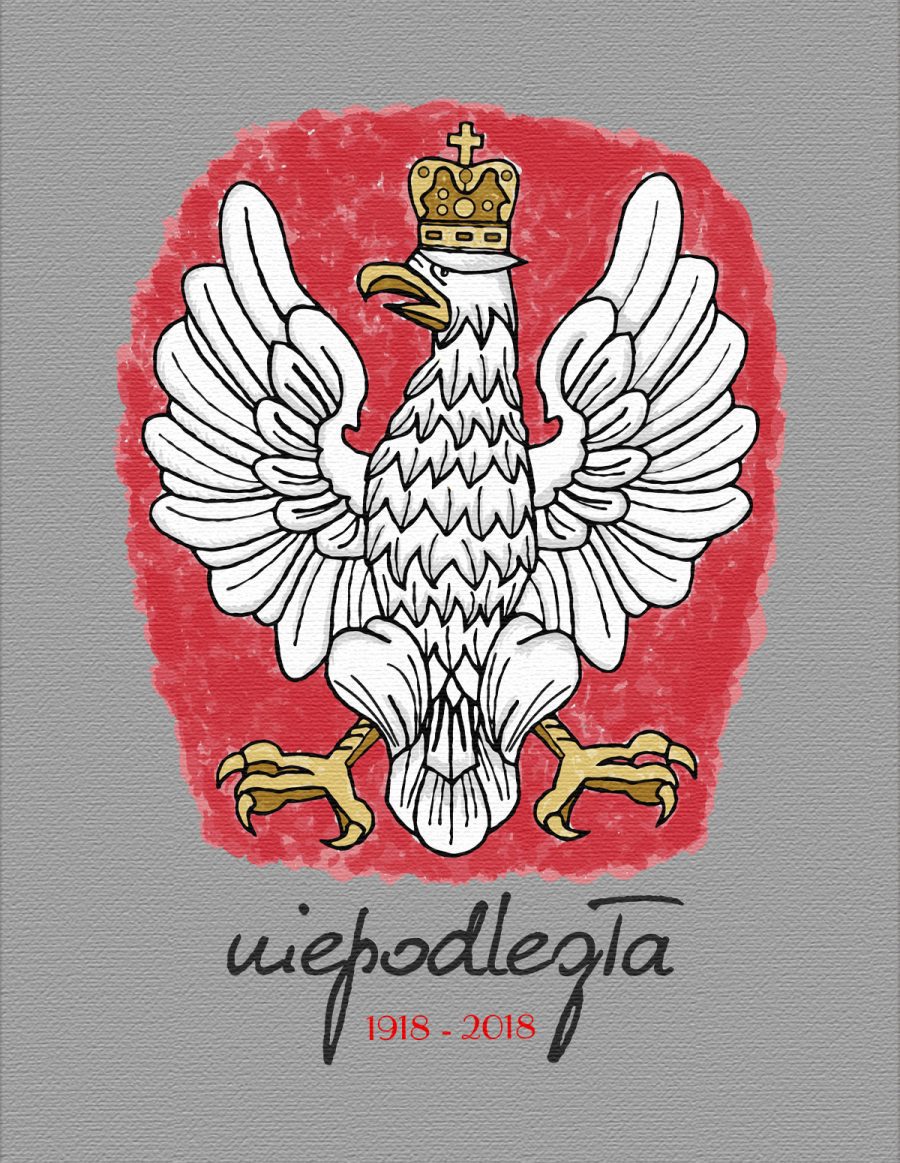 Szara bluza z orłem, stylizowanym na godło polski 1918-2018
